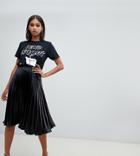 Missguided Satin Pleated Midi Skirt In Black - Black