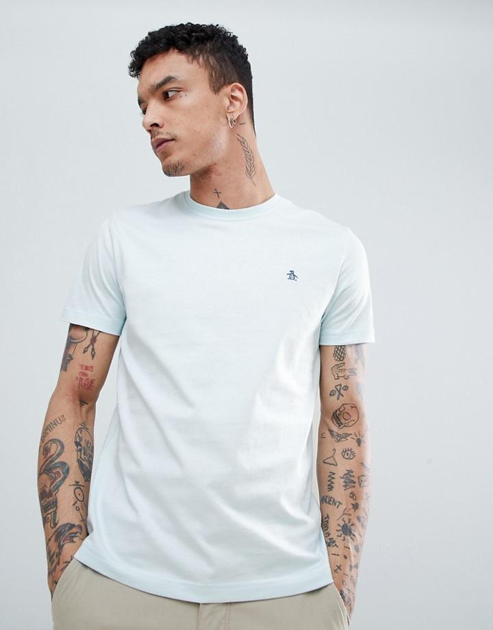 Original Penguin Small Logo Crewneck Slim Fit T-shirt In Light Blue - Blue