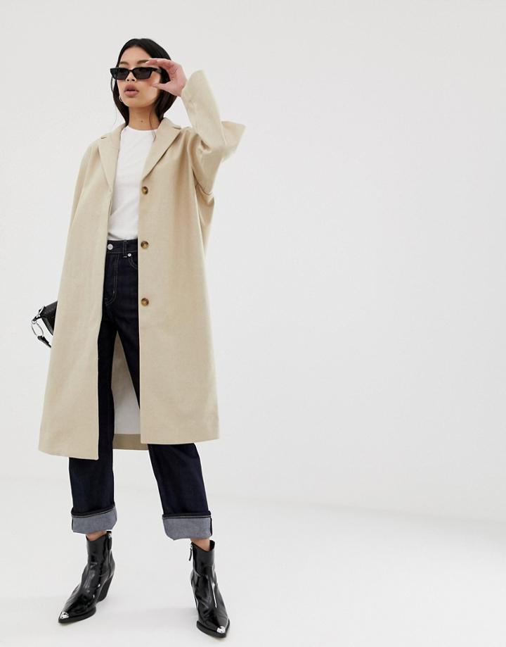 Weekday Linen Mix Coat In Beige - Beige