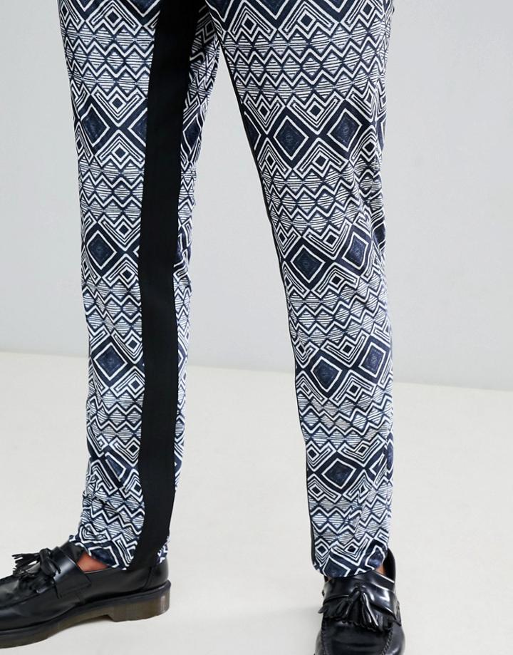 Asos Design Skinny Smart Pants In Black Geo-tribal Print - Black