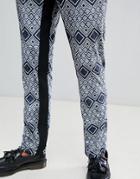 Asos Design Skinny Smart Pants In Black Geo-tribal Print - Black