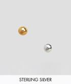 Asos Design Pack Of 2 Gold Plated And Sterling Silver Fine Nose Studs - Multi