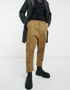 Asos Design Drop Crotch Cargo Pants In Brown With Toggles-green
