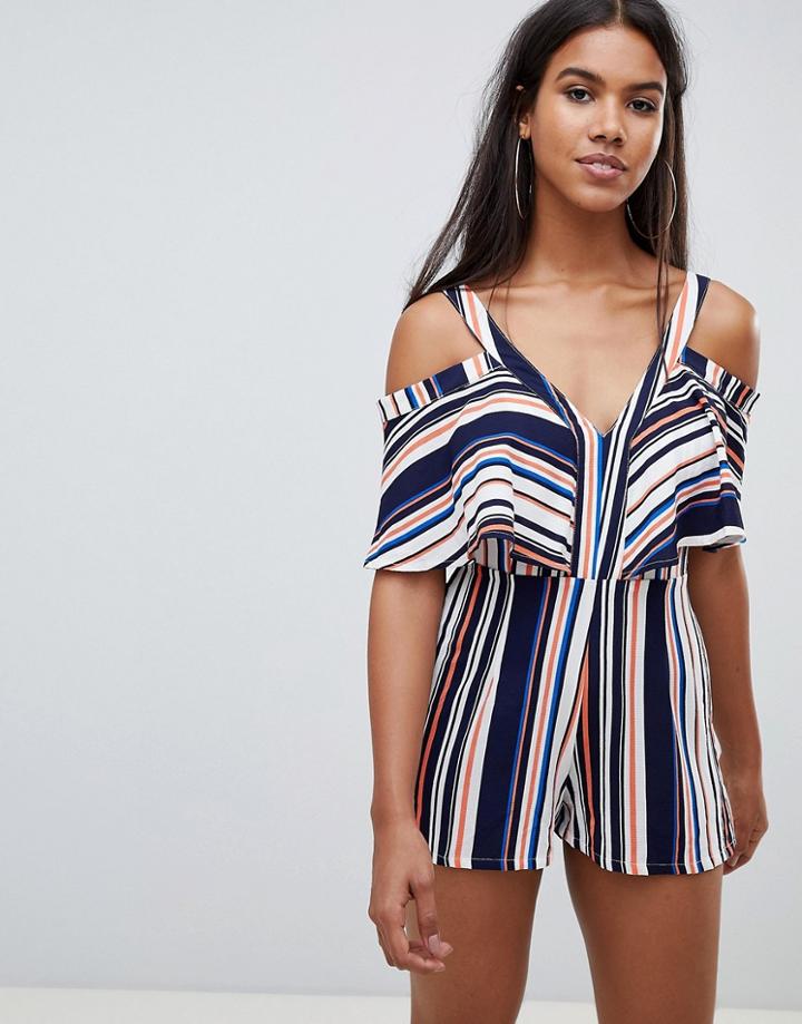 Rare Cold Shoulder Stripe Romper - Multi