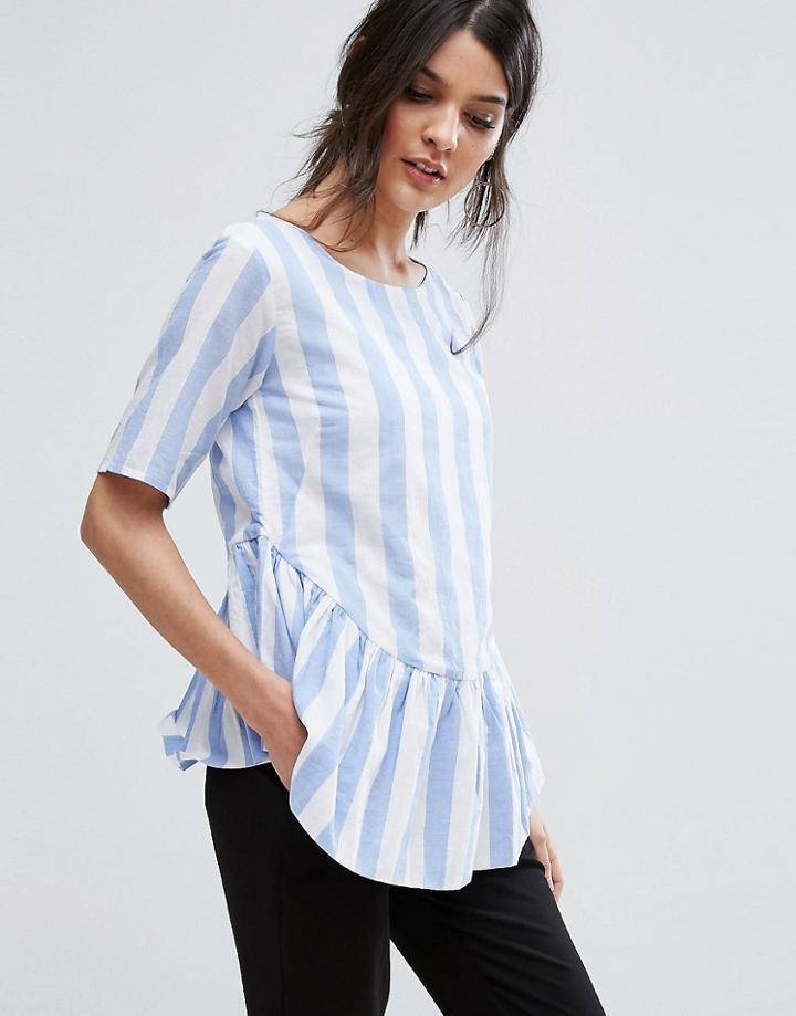 Vale Peplum Detail Woven Stripe Top - Multi