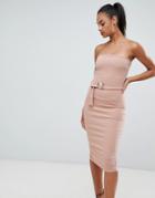 Boohoo Belted Bandeau Midi Bodycon Dress In Pink - Pink