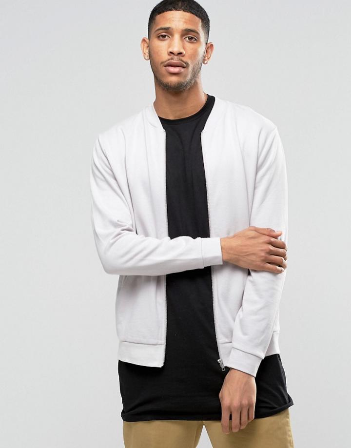 Asos Jersey Bomber Jacket In Light Gray - Windchime