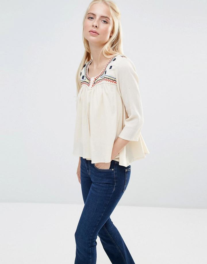Qed London Embroidered Jacket - Ecru