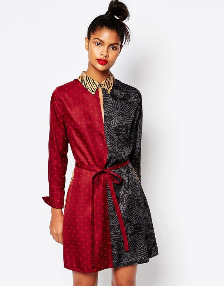 Sonia By Sonia Rykiel Multi Print Shirt Dress - 030 Black Brownie Tr
