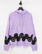 Asos Design Oversized Hoodie In Lilac With Repeat Smiles Graphic - Lilac - Lilac-purple