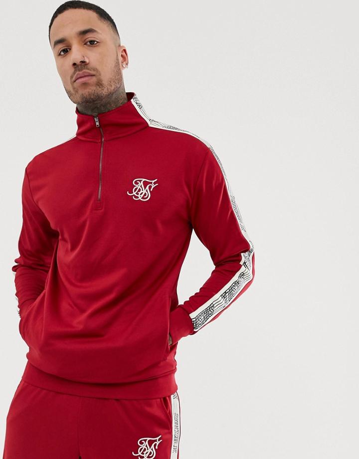 Siksilk Half Zip Track Top In Red With Side Stripe