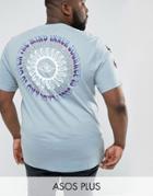 Asos Plus Longline T-shirt With Yin Yang Sleeve & Back Print - Blue