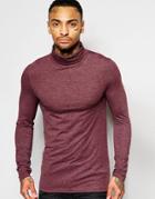 Asos Extreme Fitted Fit Long Sleeve T-shirt With Roll Neck - Oxblood Marl