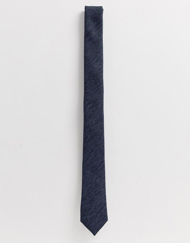 Asos Design Wedding Slim Textured Tie In Blue - Blue