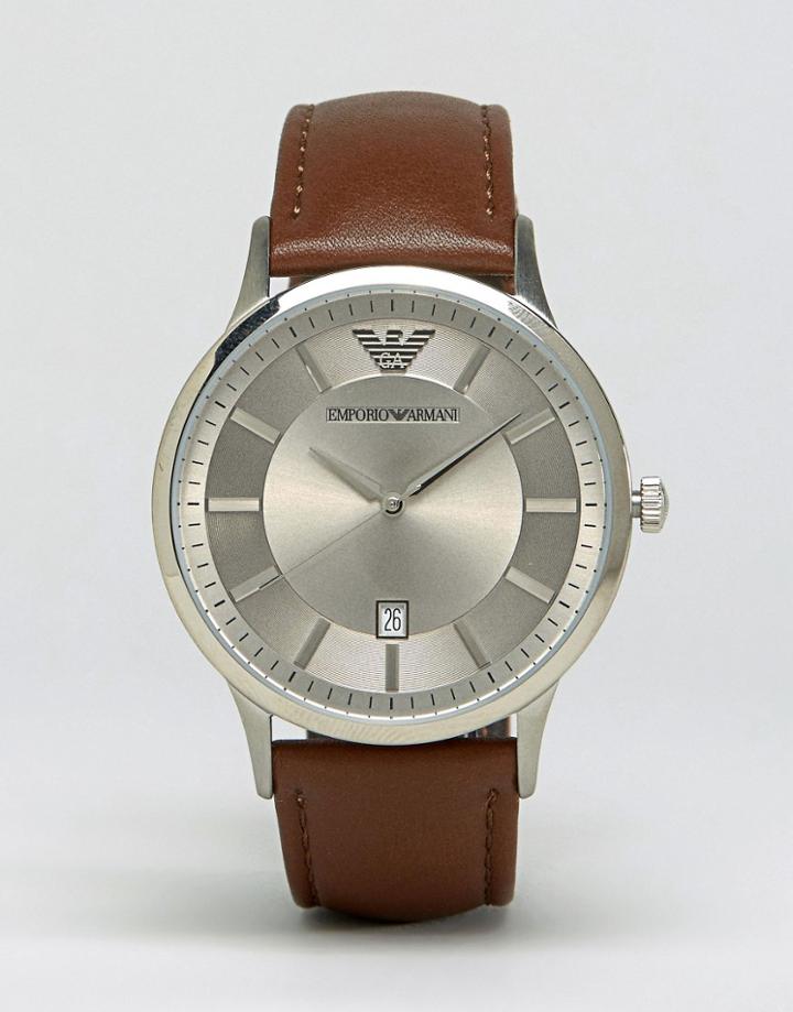 Emporio Armani Ar2463 Tan Leather Strap Watch - Brown