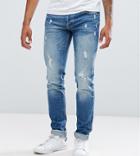 Jack & Jones Tall Intelligence Jeans In Slim Fit With Distress Detail - Blue