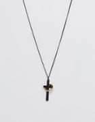 Chained & Able Cross And Ring Pendant Necklace In Black & Gold - Black