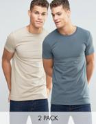 Asos 2 Pack Longline Muscle T-shirt Save 12% In Slate/stone