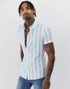 Asos Design Skinny Oxford Stripe Shirt - Blue