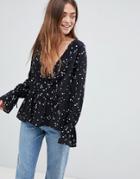 Asos Design Oversized Wrap Blouse With Dip Hem Is Star Print - Multi