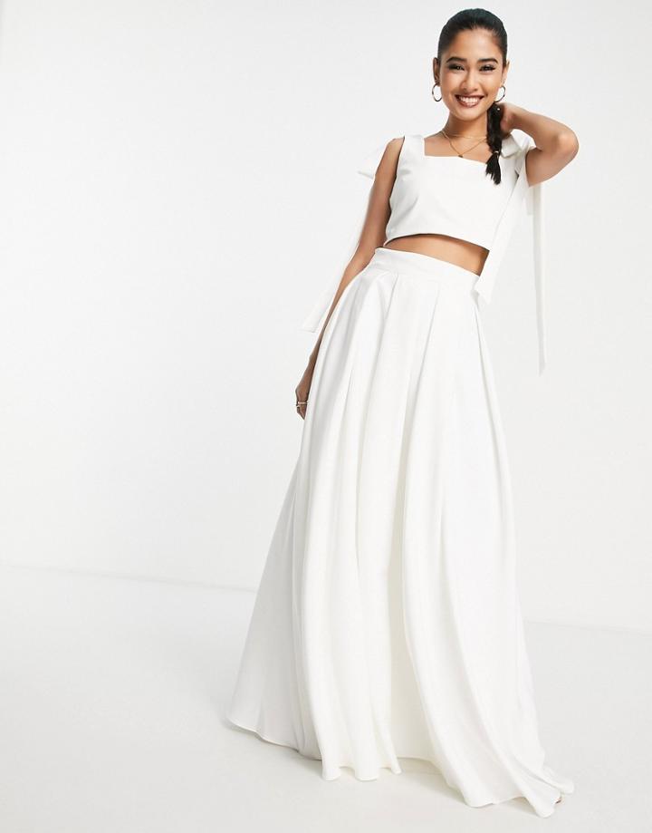 True Violet Bridal Bow Shoulder Crop Top In Ivory - Part Of A Set-white