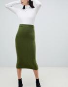 Asos Design Wide Rib Midi Skirt - Green