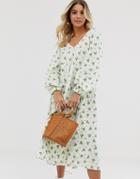 Asos Design Textured Midi V Neck Swing Dress In Floral Print-multi