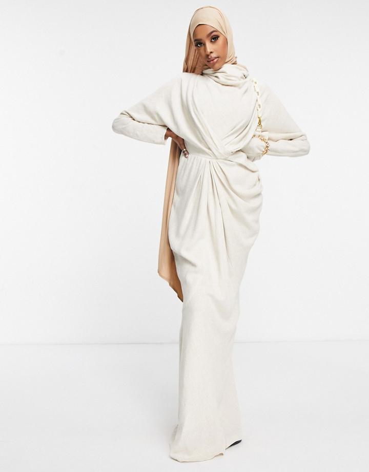 Asos Design Draped Maxi Dress In Linen-white
