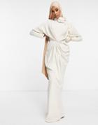 Asos Design Draped Maxi Dress In Linen-white