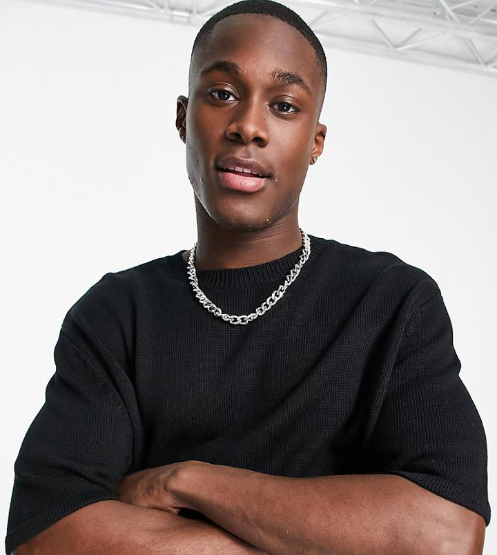 Asos Design Midweight Knitted Cotton Crew Neck Sweater In Black