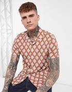 Topman Shirt With Revere Collar & Geo Print In Brown