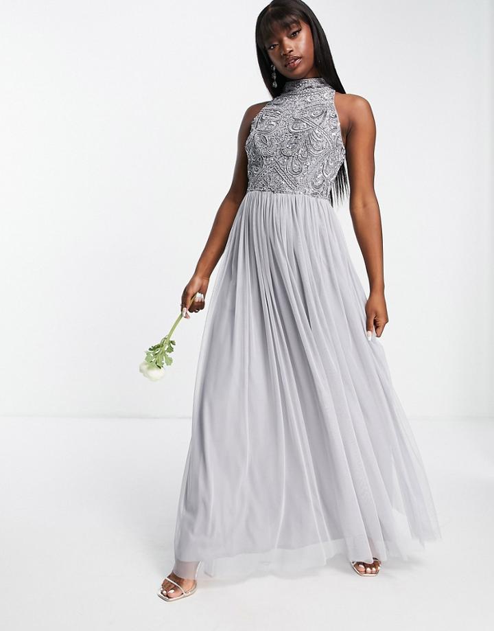 Beauut Bridesmaid Embellished Maxi Dress With Tulle Skirt In Soft Gray-grey