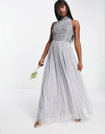 Beauut Bridesmaid Embellished Maxi Dress With Tulle Skirt In Soft Gray-grey