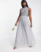 Beauut Bridesmaid Embellished Maxi Dress With Tulle Skirt In Soft Gray-grey