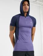 Asos 4505 Muscle Training T-shirt With Contrast Panels And Hood-blues