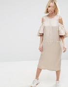 Asos White Cold Shoulder Midi Dress - Camel