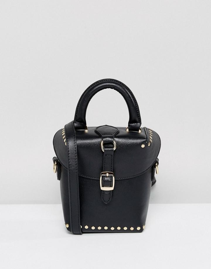 Melie Bianco Vegan Leather Boxy Crossbody Bag With Buckle And Studding - Black