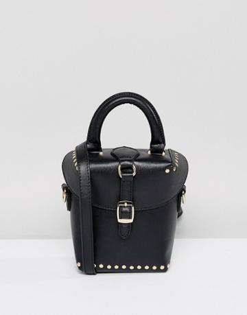 Melie Bianco Vegan Leather Boxy Crossbody Bag With Buckle And Studding - Black