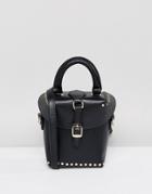 Melie Bianco Vegan Leather Boxy Crossbody Bag With Buckle And Studding - Black