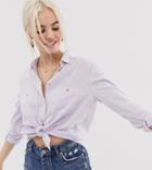 New Look Long Sleeved Linen Shirt In Lilac - Purple