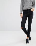 New Look Busted Knee Frayed Hem Skinny Jean - Black
