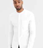 Asos Design Tall Stretch Slim Oxford Shirt With Grandad Collar In White
