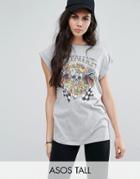 Asos Tall T-shirt With Metallica Print In Washed Oversized Fit - Gray