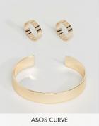 Asos Curve Exclusive Pack Of 3 Sleek Ring And Cuff Pack - Gold