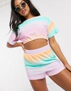 Asos Design Coordinating Jersey Terry Cloth Short In Pink And Green Ombre-multi