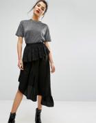 Asos Deconstructed Midi Skirt In Satin - Black