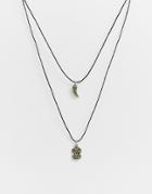 Asos Design Cord Neckchain With Summer Inspired Charms In Burnished Gold-black