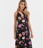 Skylar Rose Midi Dress With Asymmetric Cami Straps In Romantic Floral Satin