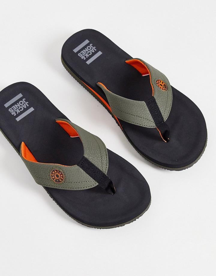 Jack & Jones Flip Flops In Khaki Green