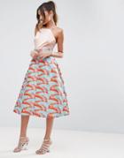 Asos Prom Skirt With Tropical Jacquard Print - Multi